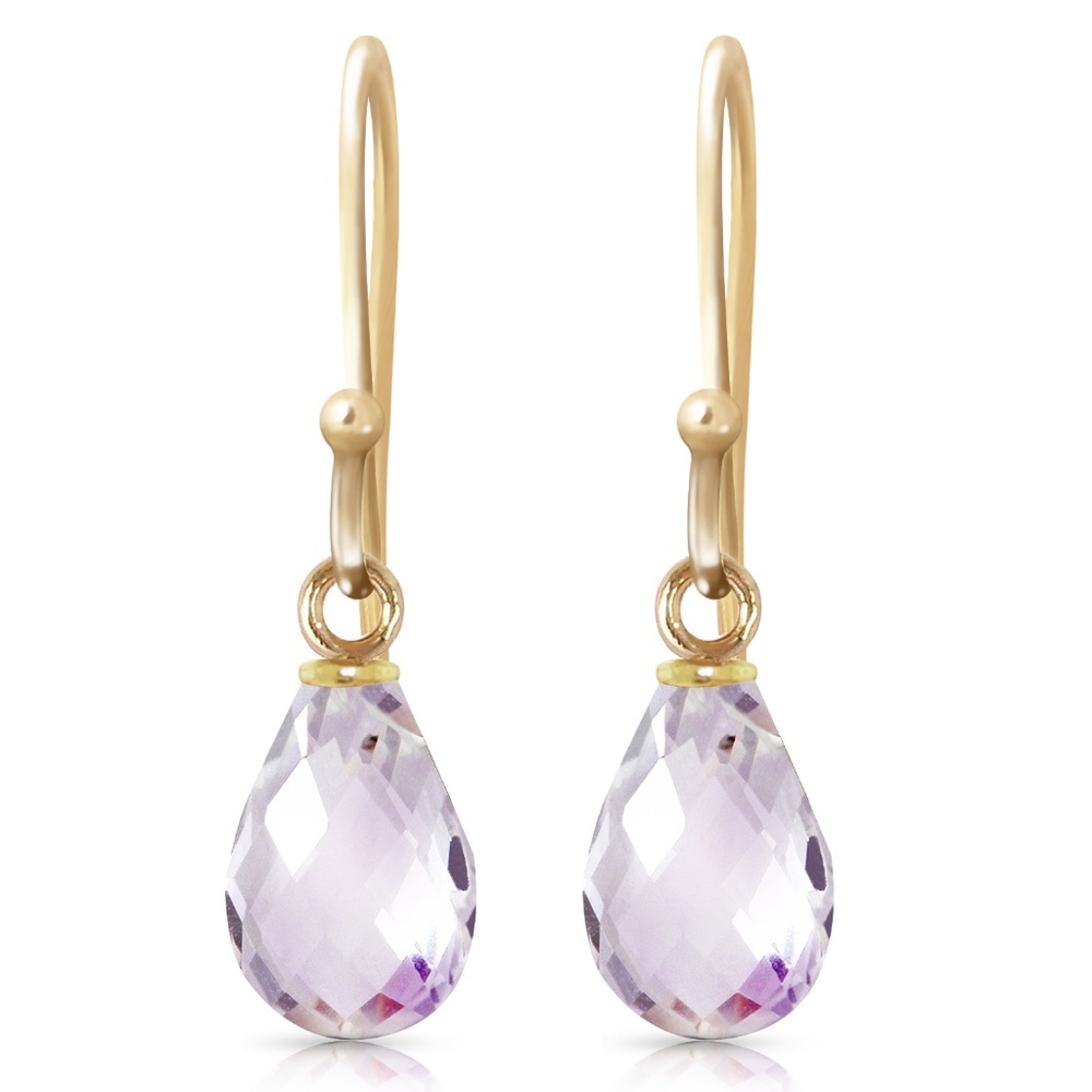 14K. SOLID GOLD FISH HOOK EARRINGS WITH PINK TOPAZ - Picture 2 of 5
